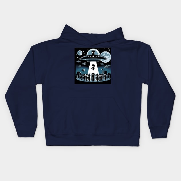 Grey Aliens in a UFO Kids Hoodie by LloydLegacy2020